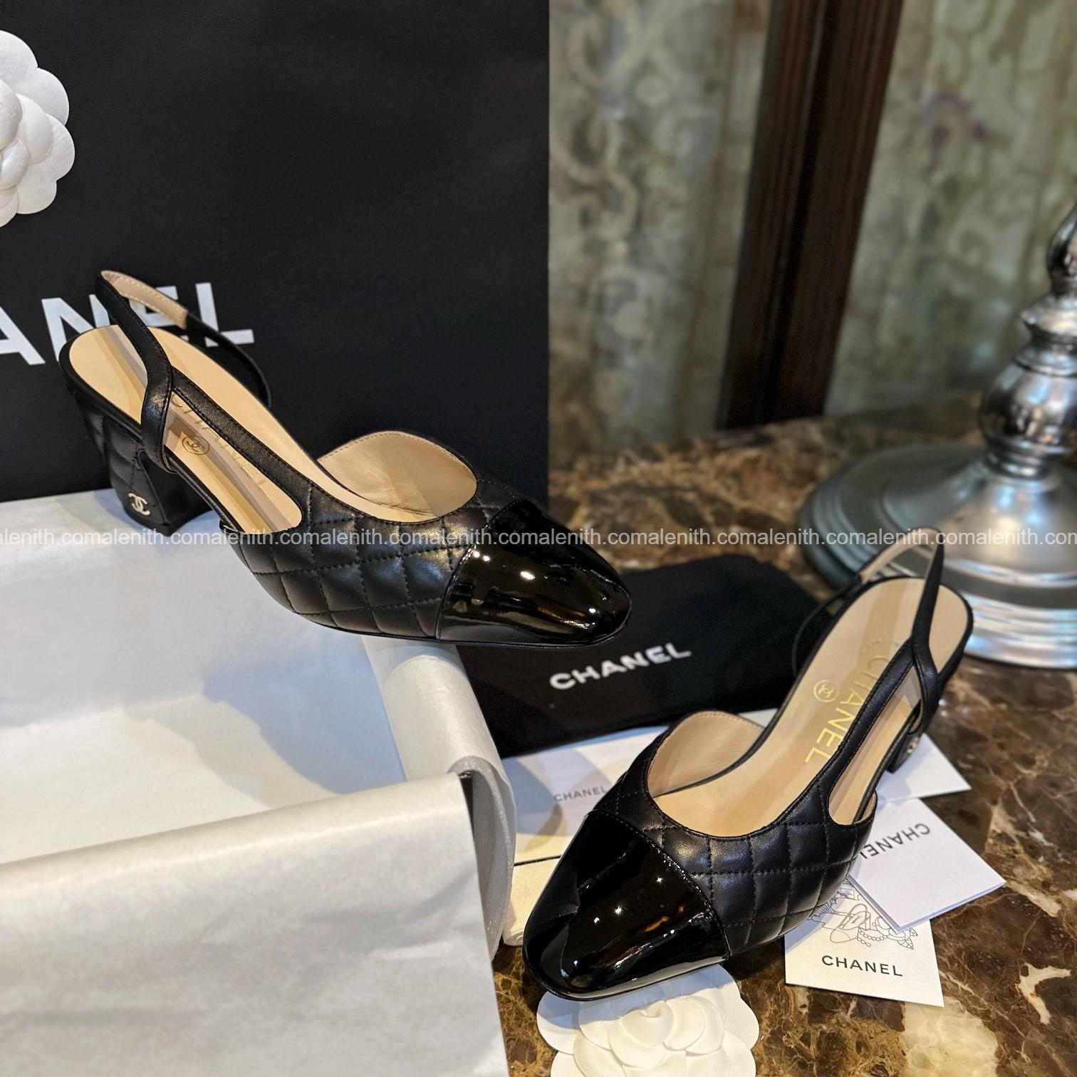 Chanel 22C Black Quilted High Heel Slingback